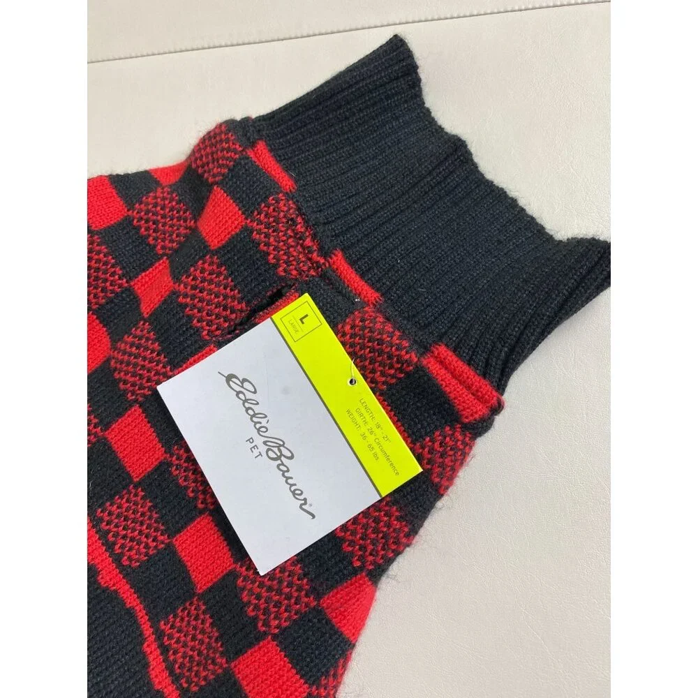 NEW Eddie Bauer Pet Red Black Buffalo‎ Plaid Dog Sweater Size Large Holiday